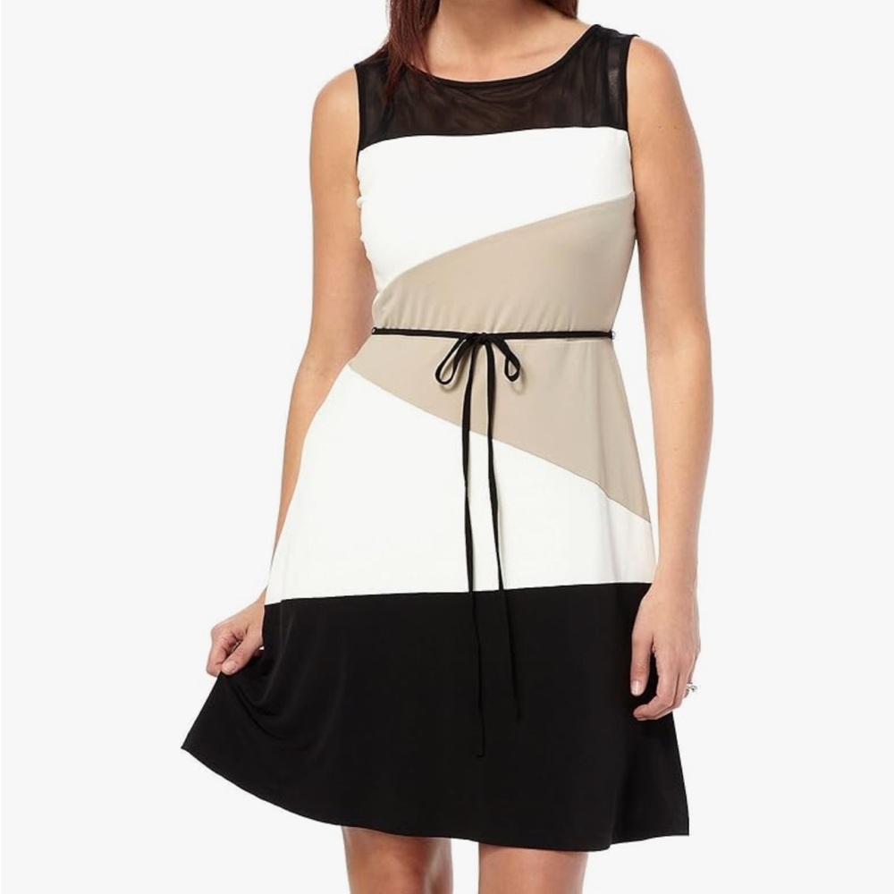 Sandra Darren Women's Sleeveless Colorblock Tie Waist Dress, Size 8